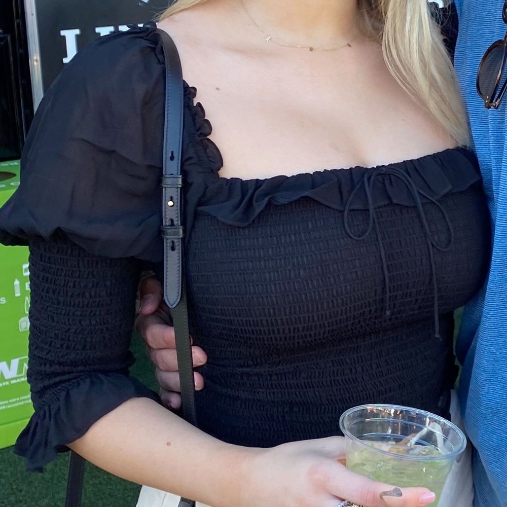 Reformation Black Smocked Blouse